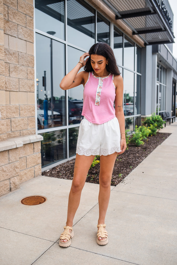 Kai Floral Contrast Tank - Soft Pink - BluePeppermint Boutique