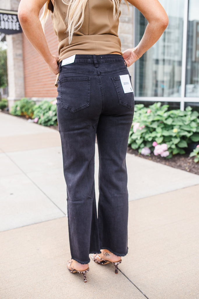 Foster Frayed Bootcut Jeans - Black - BluePeppermint Boutique