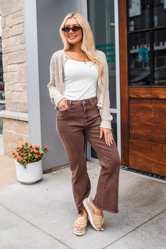 August Crochet Cardigan - Sand Beige - BluePeppermint Boutique