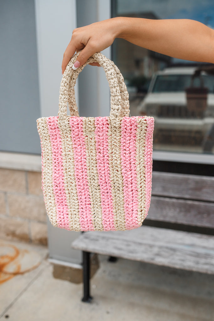 “Paris” Stripe Crochet Mini Bag-Pink - BluePeppermint Boutique