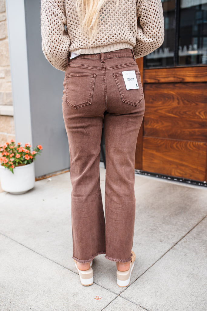 Foster Frayed Bootcut Jeans - Brown - BluePeppermint Boutique