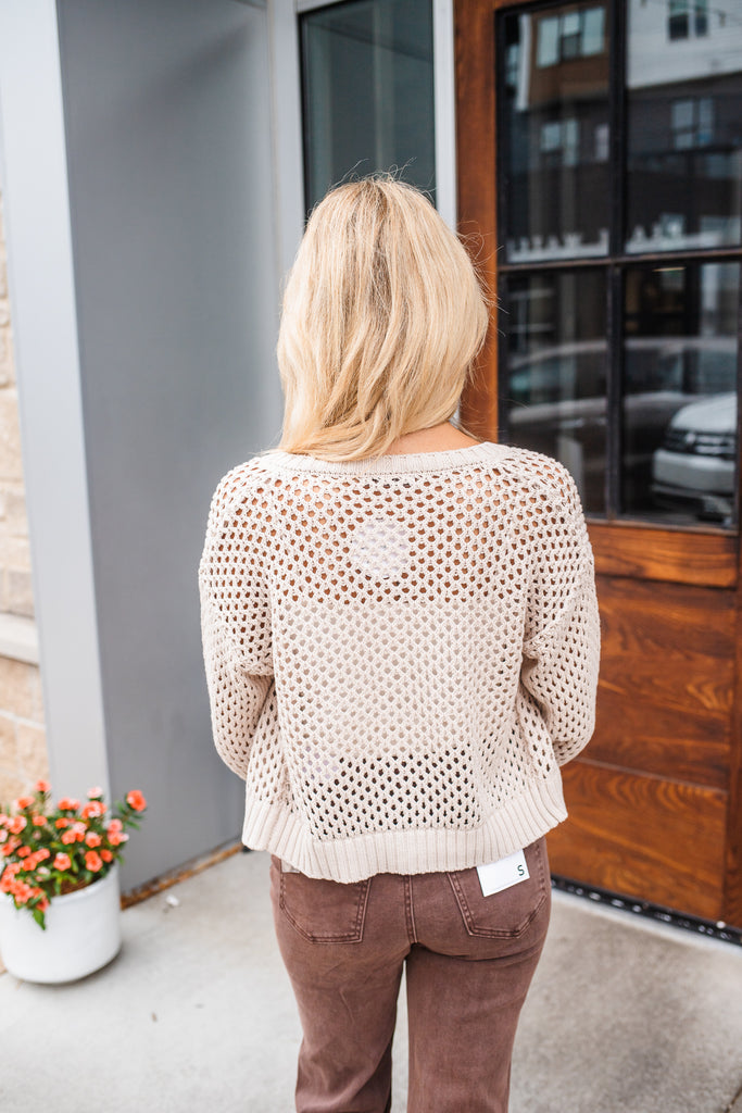 August Crochet Cardigan - Sand Beige - BluePeppermint Boutique
