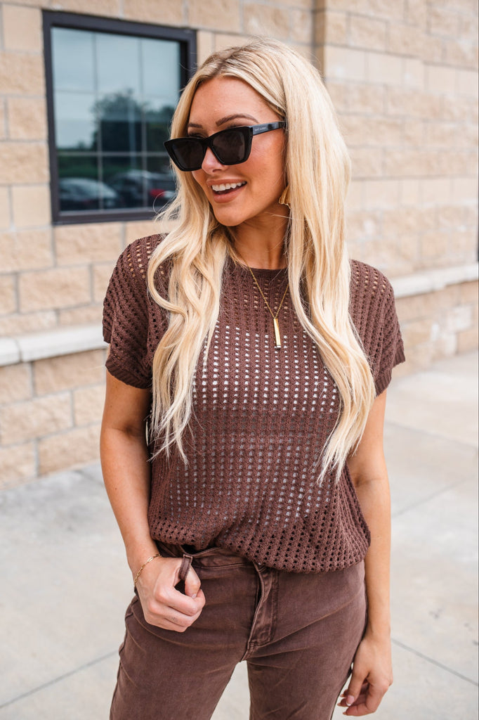 Kolby Openwork Sweater Top - BluePeppermint Boutique