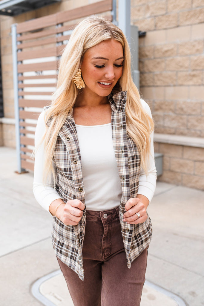 Bradford Plaid Puff Vest - BluePeppermint Boutique