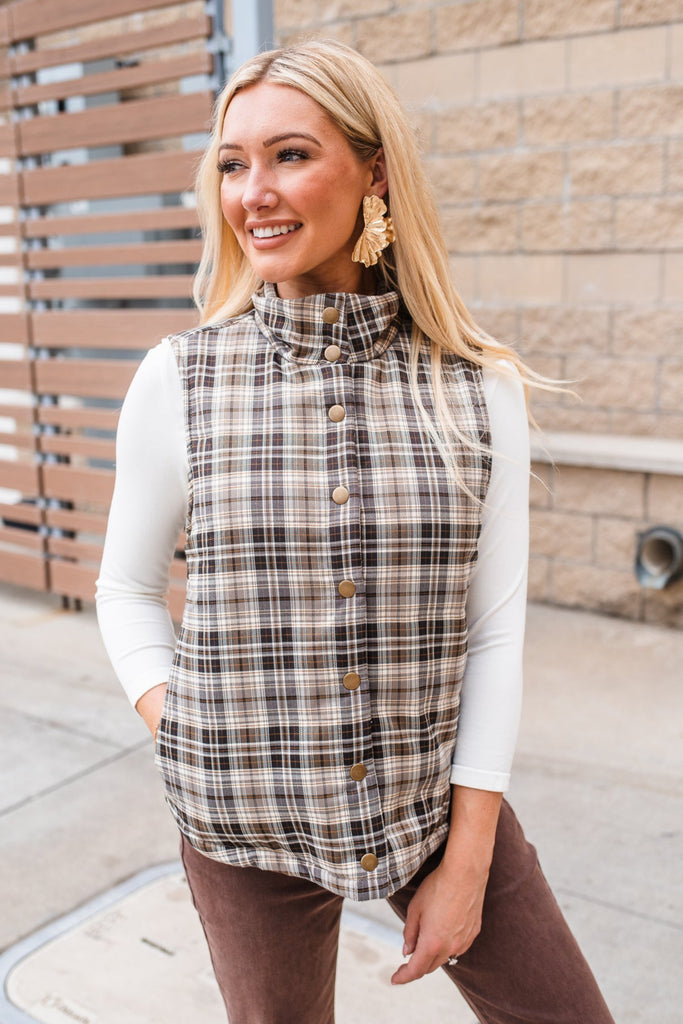 Bradford Plaid Puff Vest - BluePeppermint Boutique