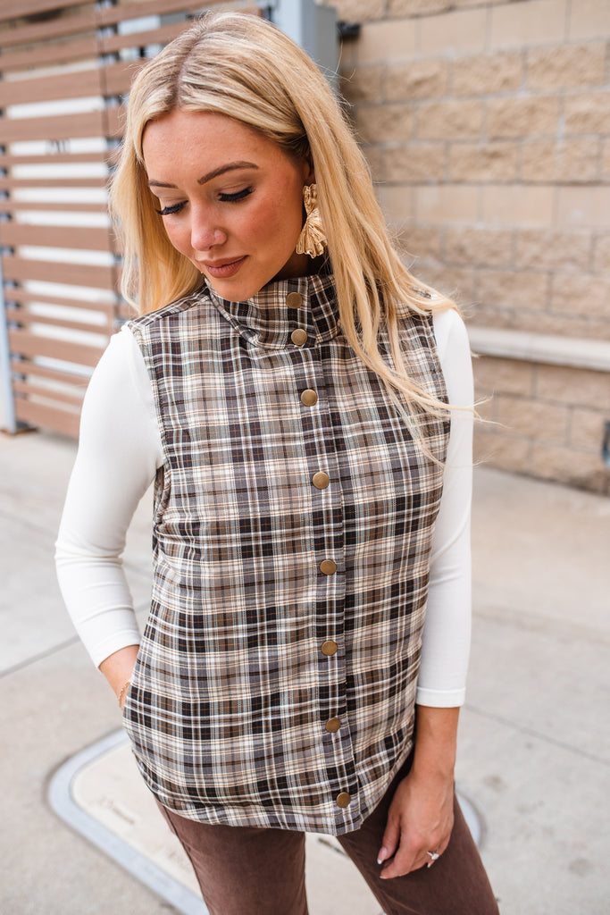 Bradford Plaid Puff Vest - BluePeppermint Boutique