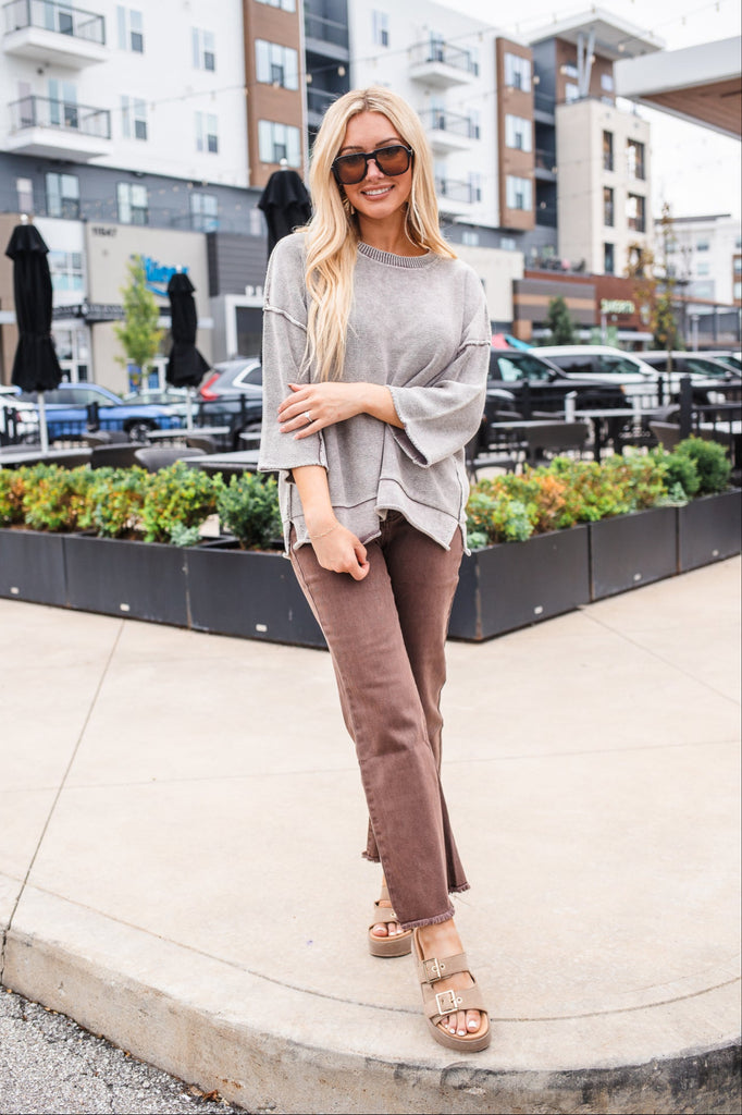 Outta the Boxy Sweater - Mocha - BluePeppermint Boutique