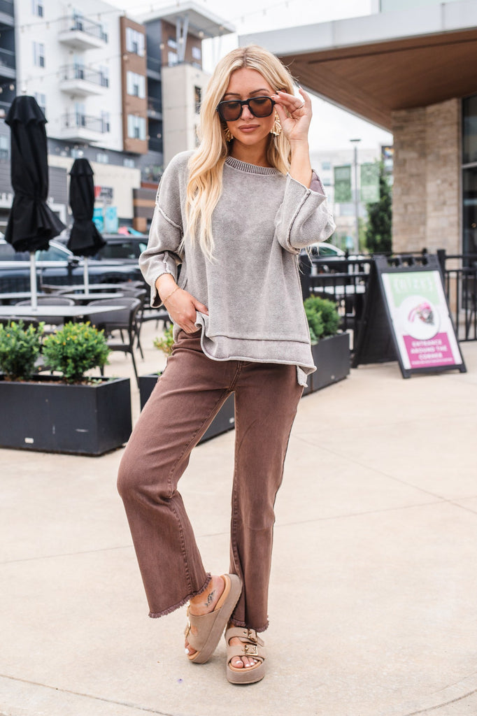 Outta the Boxy Sweater - Mocha - BluePeppermint Boutique