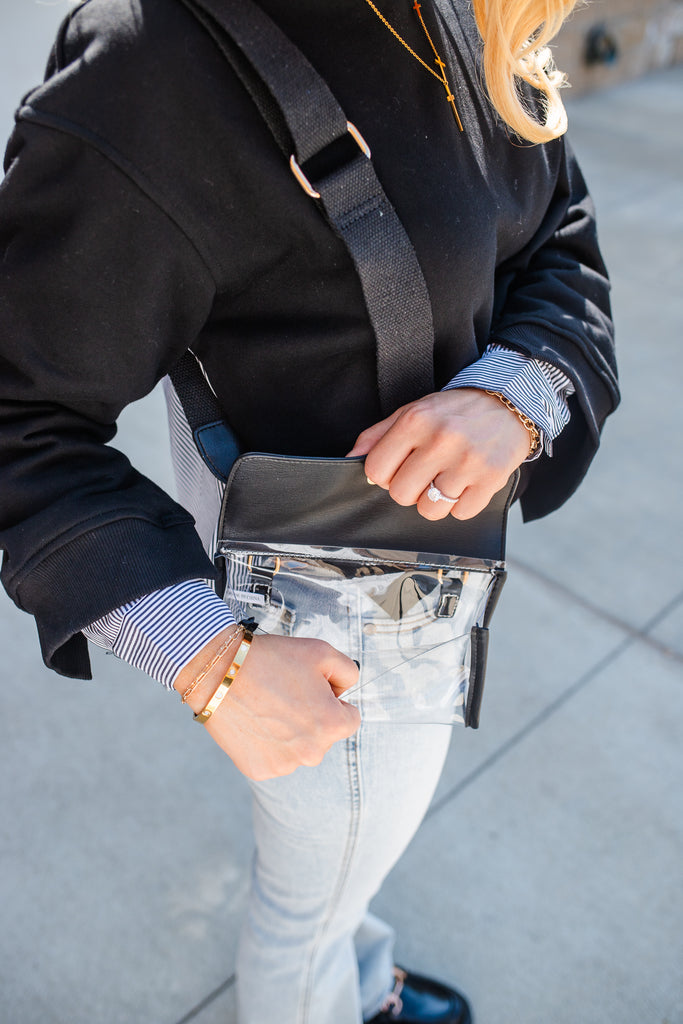 Clear Stadium Crossbody Bag - Black - BluePeppermint Boutique