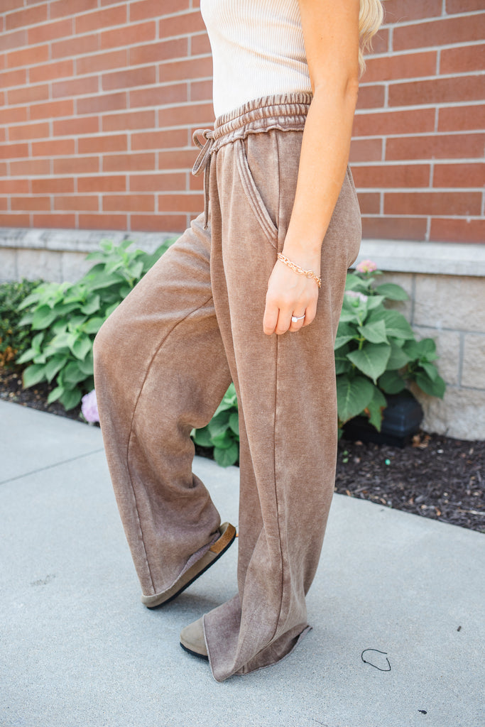 Arlo Acid Wash Palazzo Sweatpants - BluePeppermint Boutique