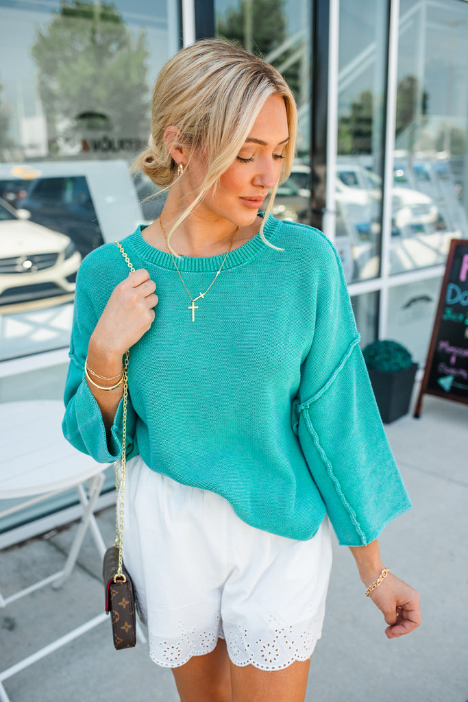 Outta the Boxy Sweater - Kelley Green - BluePeppermint Boutique