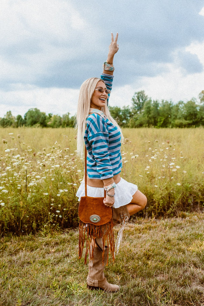 Rockie Striped Sweatshirt - Teal - BluePeppermint Boutique