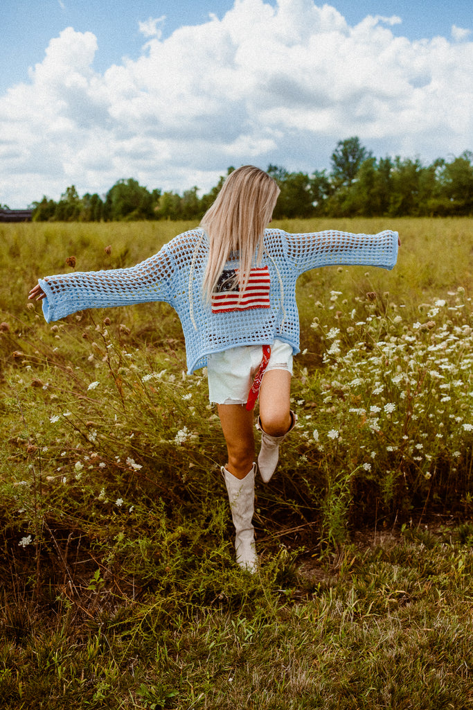 Crochet American Flag Top - Blue - BluePeppermint Boutique