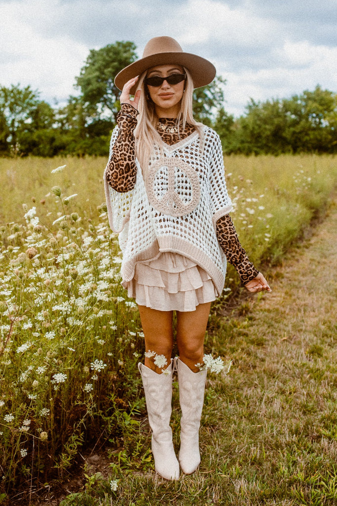 Peace Sign Openwork Top - BluePeppermint Boutique