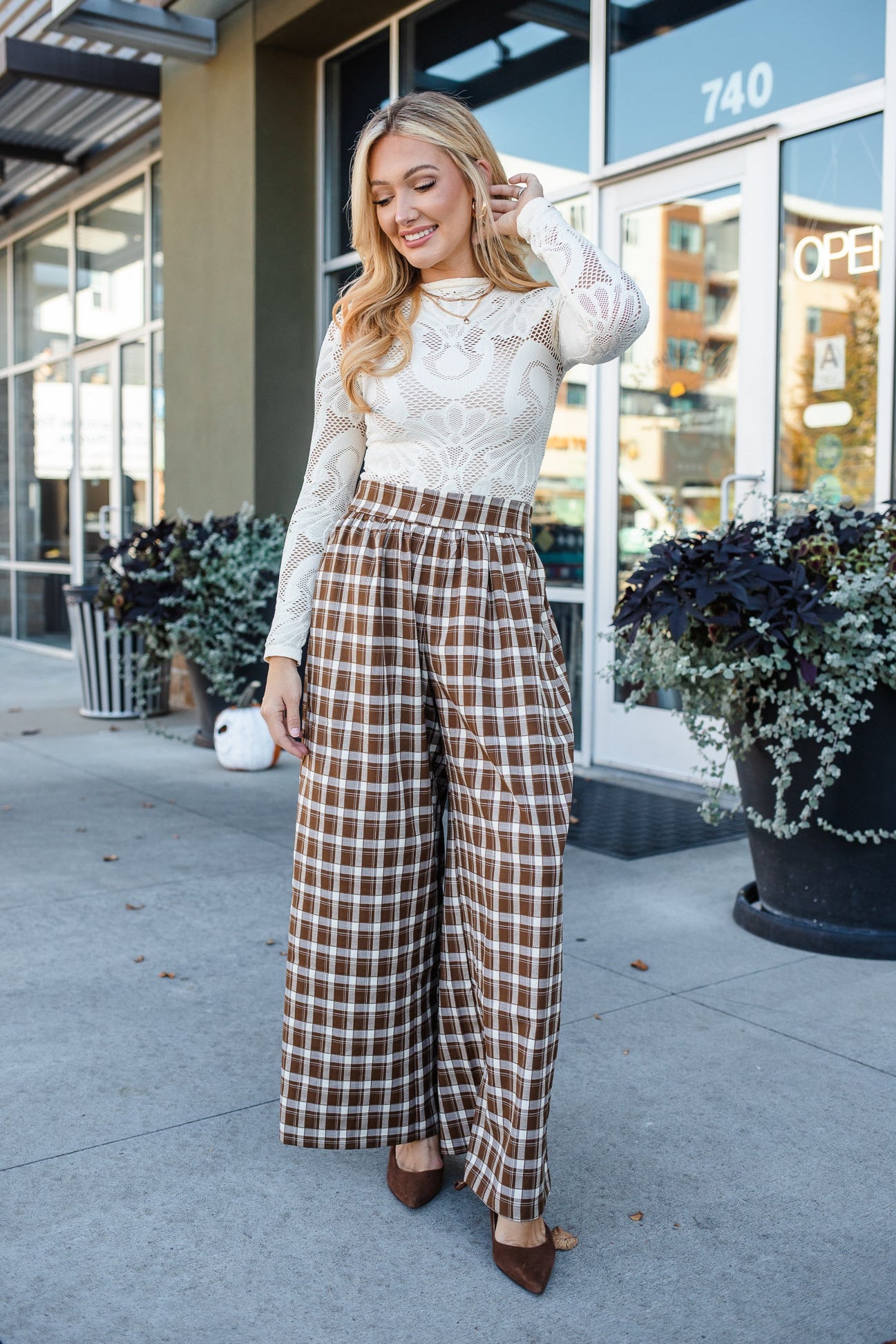Mesa Western Plaid Checker Boho Pants - Brown Combo
