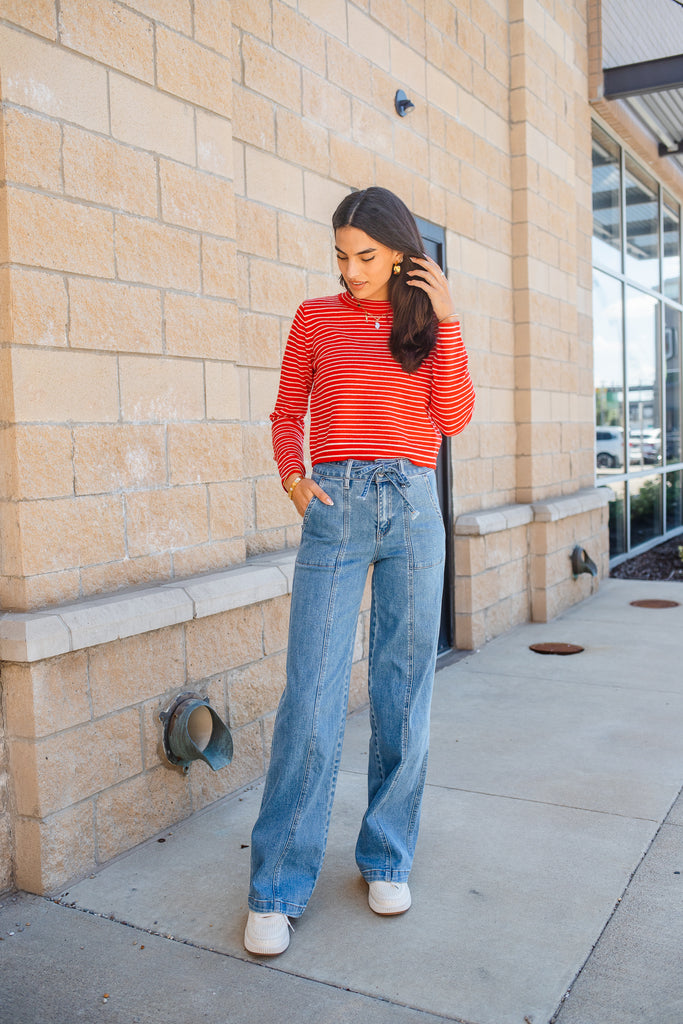 Cherry Striped Sweater - BluePeppermint Boutique