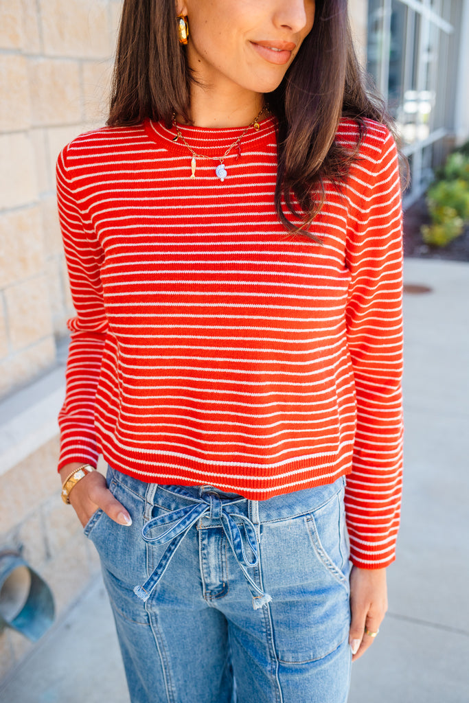 Cherry Striped Sweater - BluePeppermint Boutique