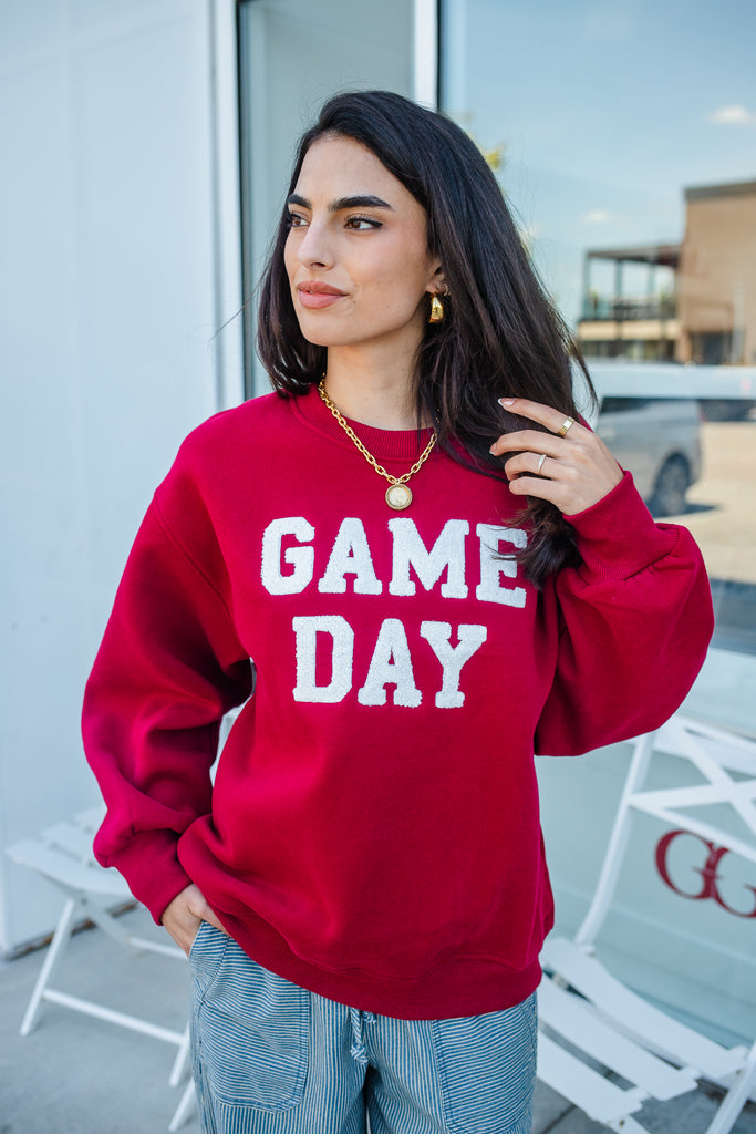 Maroon Game Day Crewneck - BluePeppermint Boutique