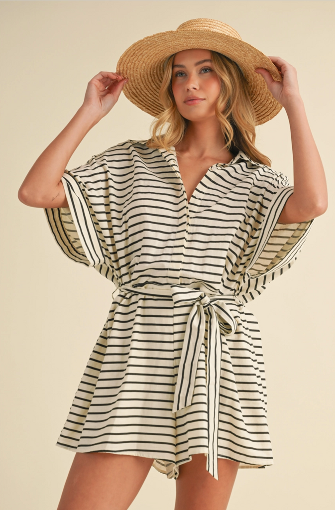 Bernadette Belted Romper - BluePeppermint Boutique