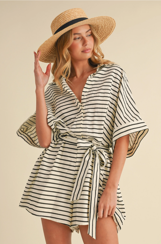 Bernadette Belted Romper - BluePeppermint Boutique