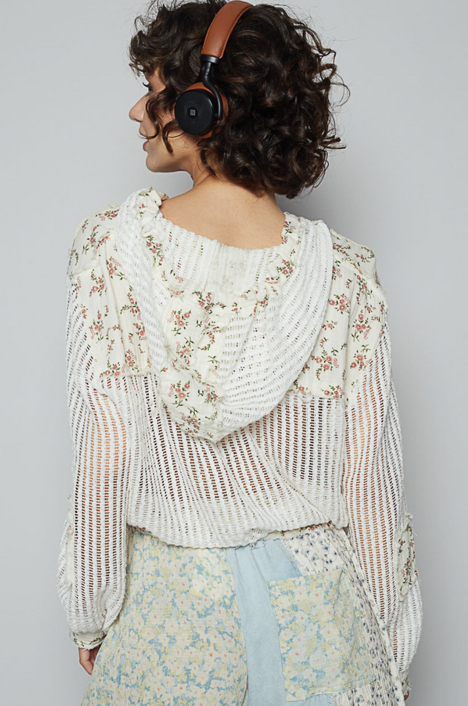 Floral Patch Crochet Hoodie - BluePeppermint Boutique