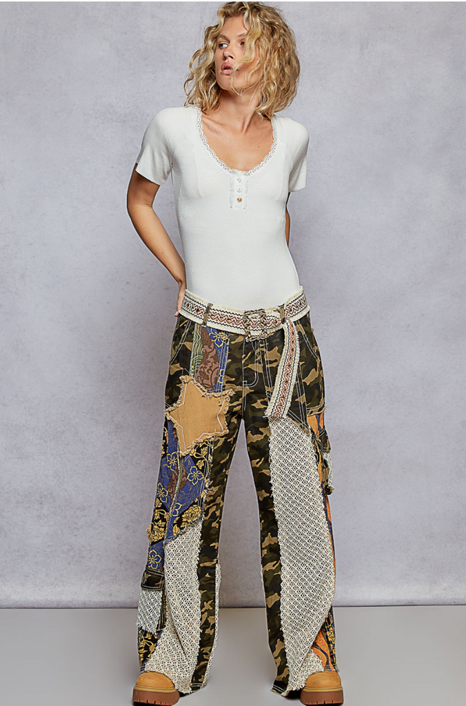 Camo Patchwork Pants - BluePeppermint Boutique