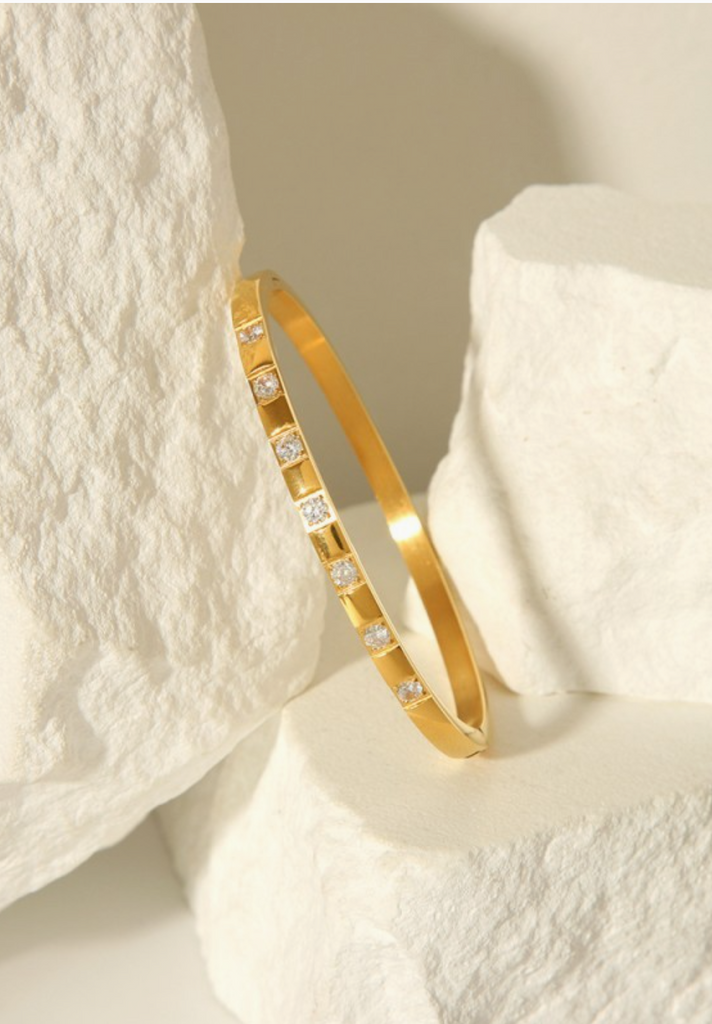 Rhinestone Bangle Bracelet - Gold - BluePeppermint Boutique