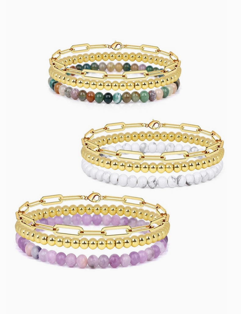 Natural Stone + Gold Chain Bracelet Set - BluePeppermint Boutique