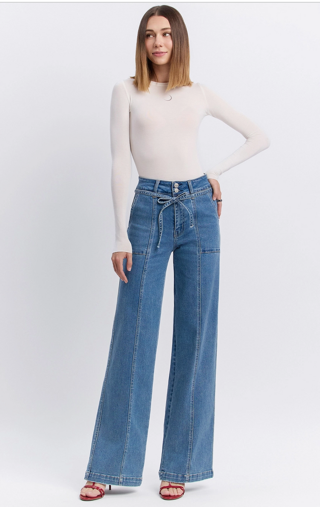 Vervet | Super High Rise Tie Jeans - BluePeppermint Boutique