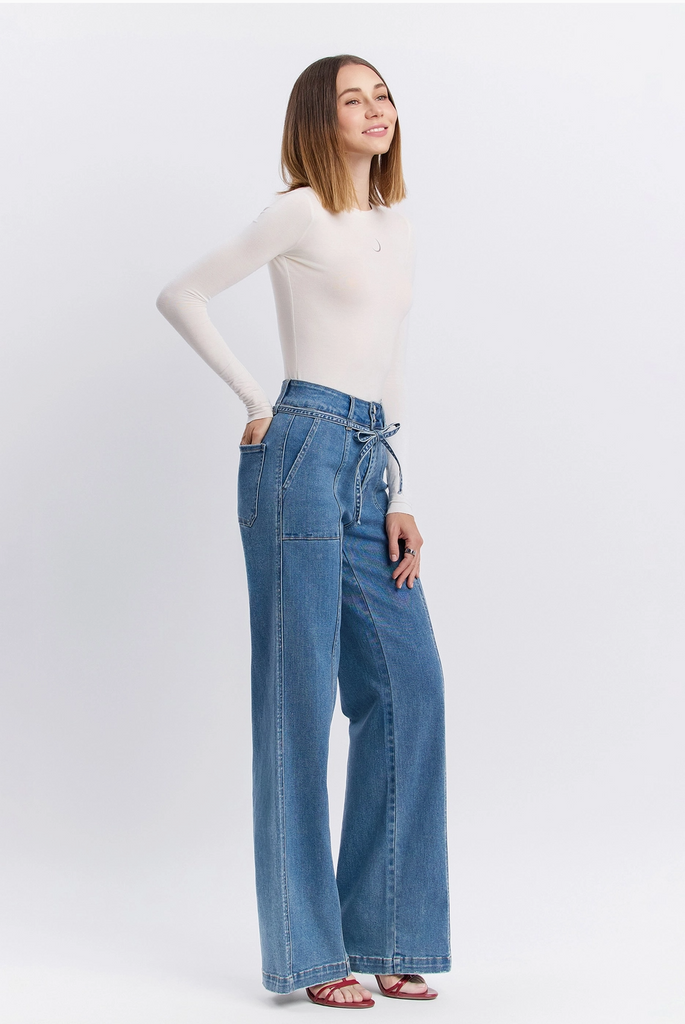 Vervet | Super High Rise Tie Jeans - BluePeppermint Boutique