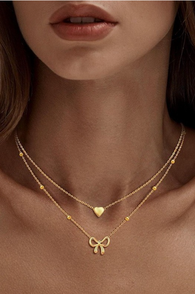 Minimalist Heart & Bow Necklace - BluePeppermint Boutique