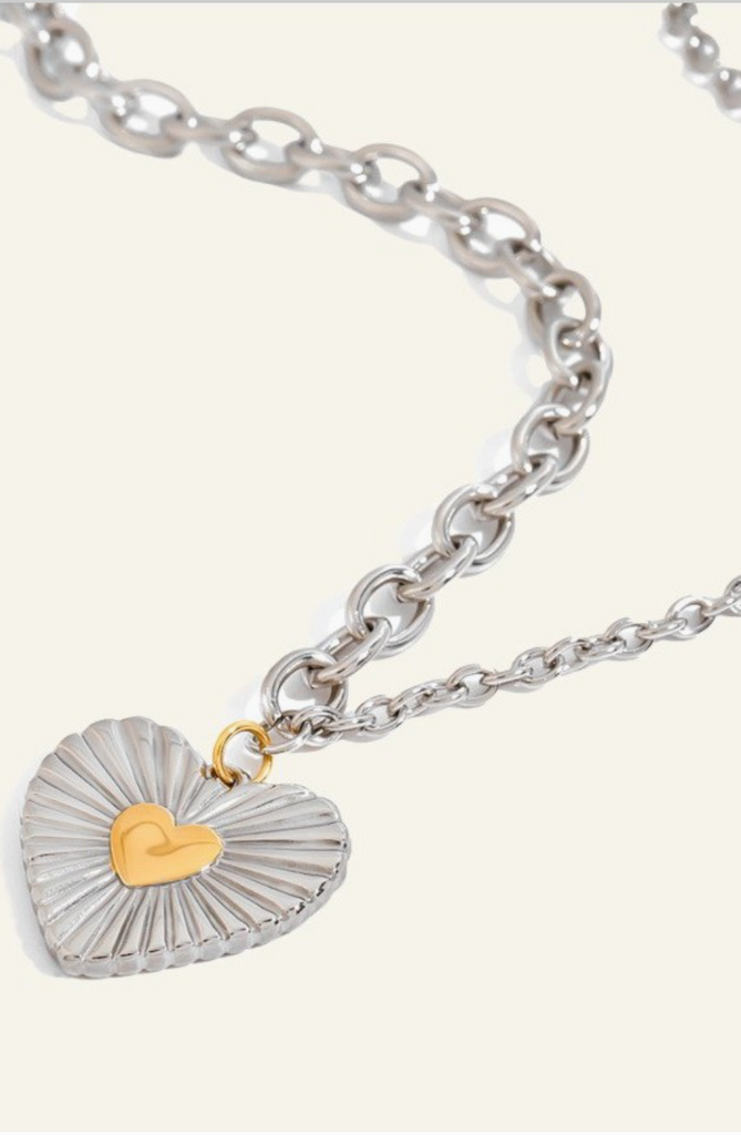 Two-Tone Heart Pendant Necklace - BluePeppermint Boutique