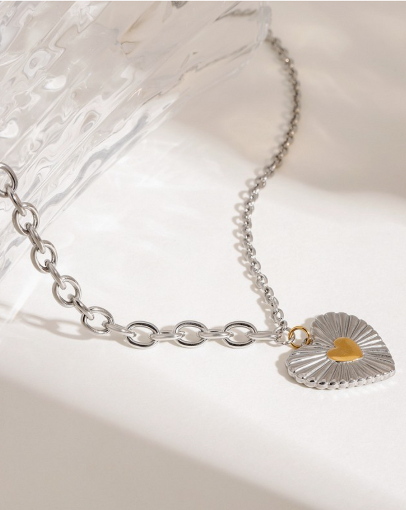 Two-Tone Heart Pendant Necklace - BluePeppermint Boutique