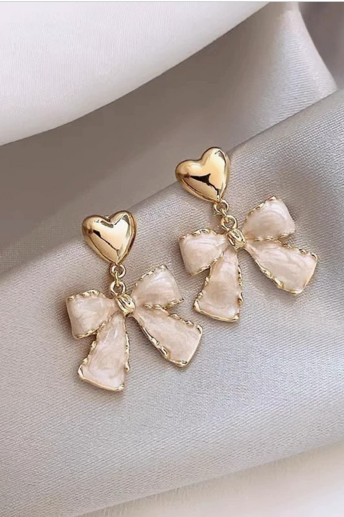 Pink Bow + Heart Drop Earrings - BluePeppermint Boutique