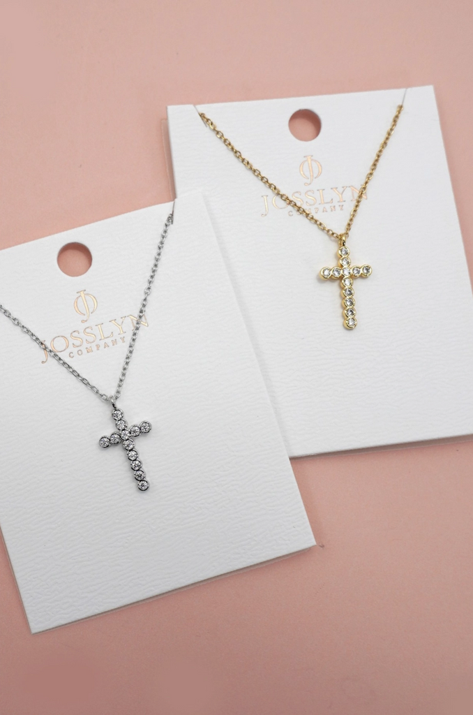 Bezel Cross Necklace - Silver - BluePeppermint Boutique