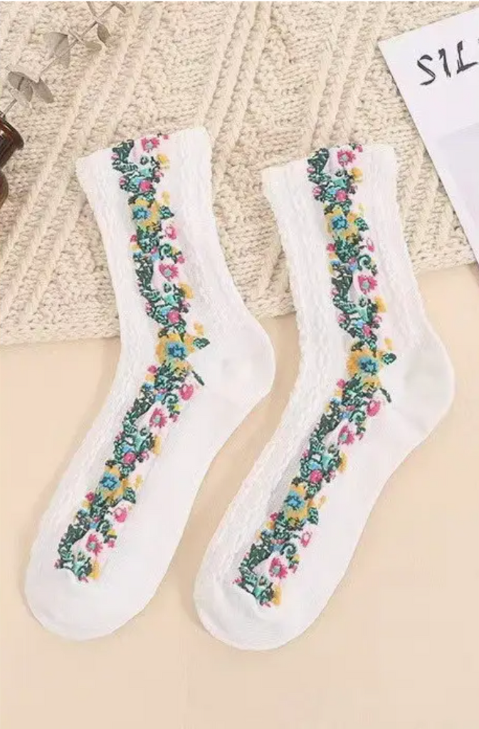 Floral Knit Socks - BluePeppermint Boutique