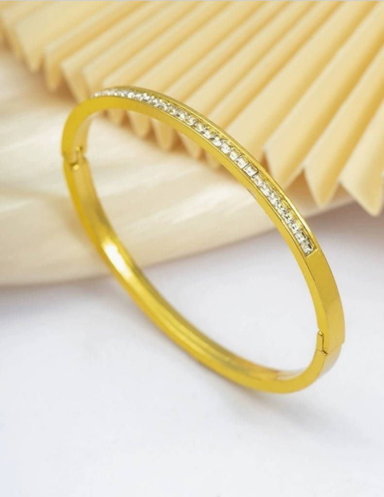 Inlay Rhinestone Bangle - Gold - BluePeppermint Boutique
