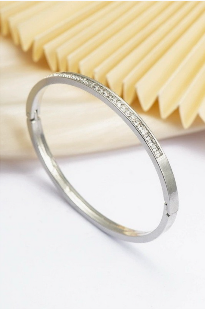 Inlay Rhinestone Bangle - Silver - BluePeppermint Boutique