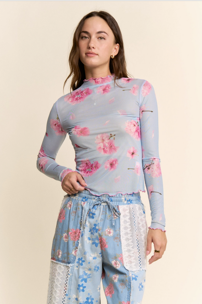 Cherry Blossom Floral Mesh Top | BluePeppermint Boutique