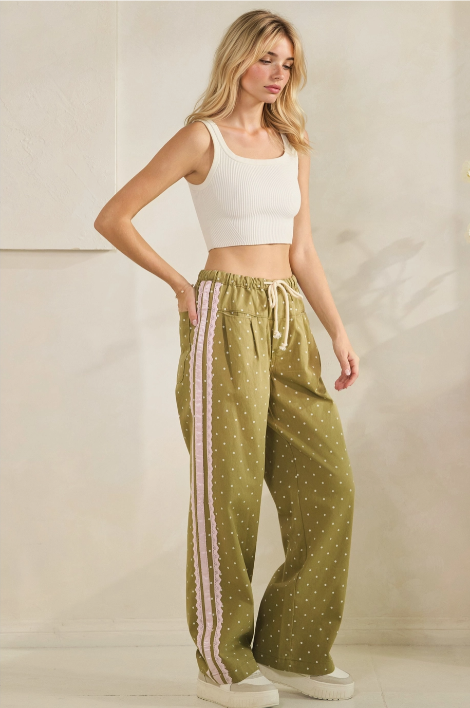 Dot to Dot Satin Contrast Polka Dot Pants | BluePeppermint Boutique Dot to Dot Satin Contrast Polka Dot Pants | BluePeppermint Boutique