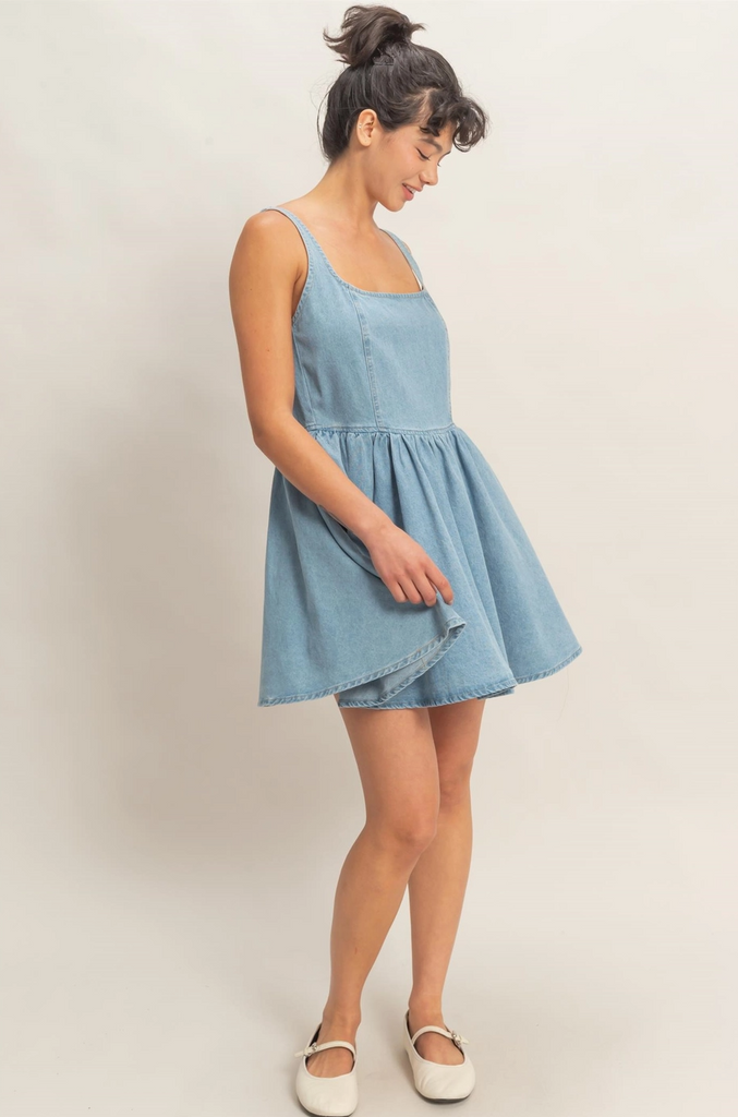 Denim Daydream Scoop Neck Flowy Mini Dress Denim Daydream Scoop Neck Flowy Mini Dress