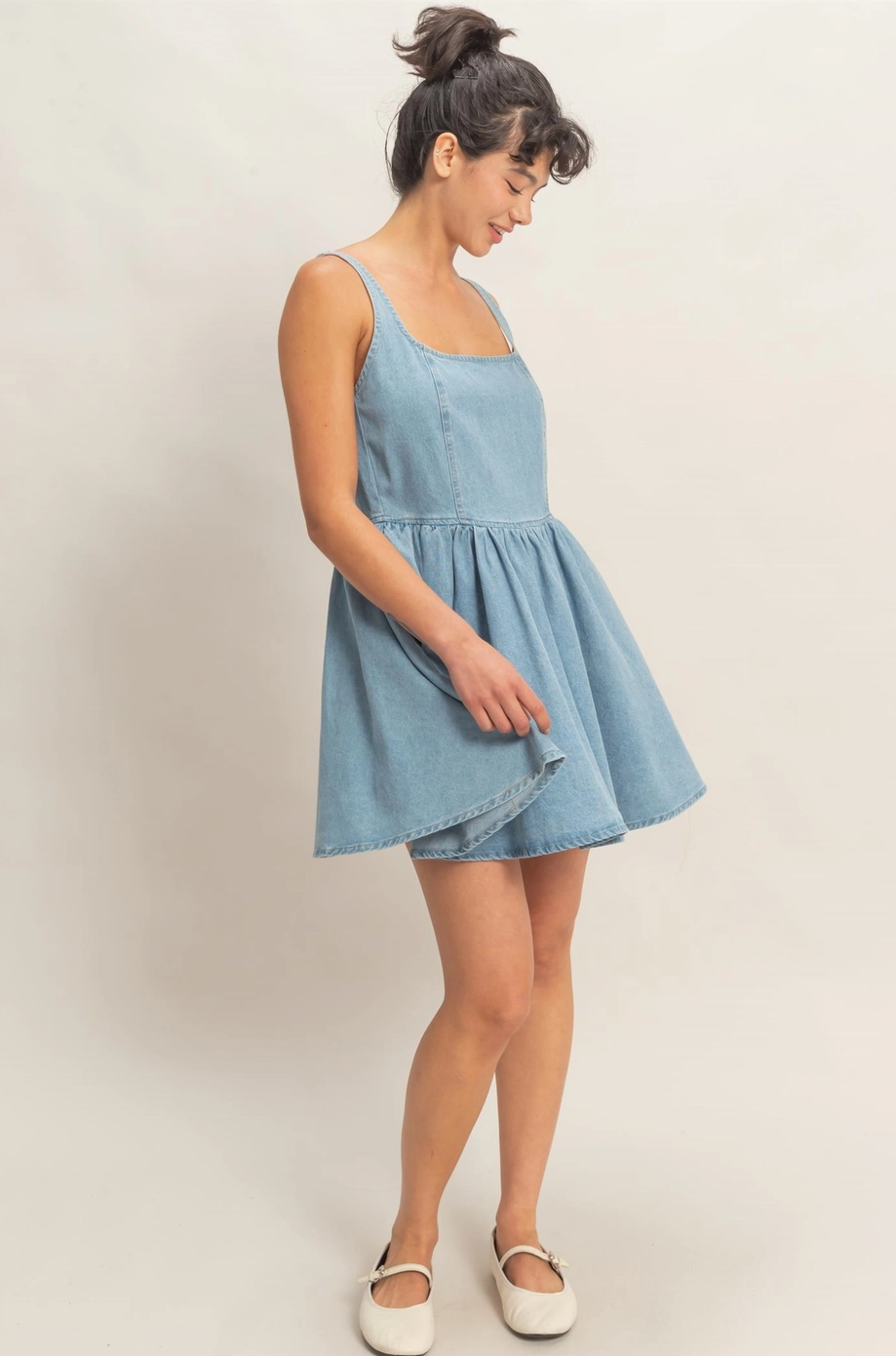 Denim Daydream Scoop Neck Flowy Mini Dress