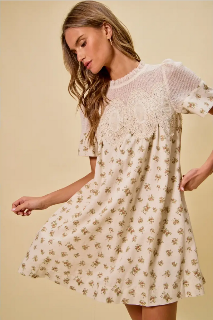 Wildflower Lace Trim Mini Dress | BluePeppermint Boutique