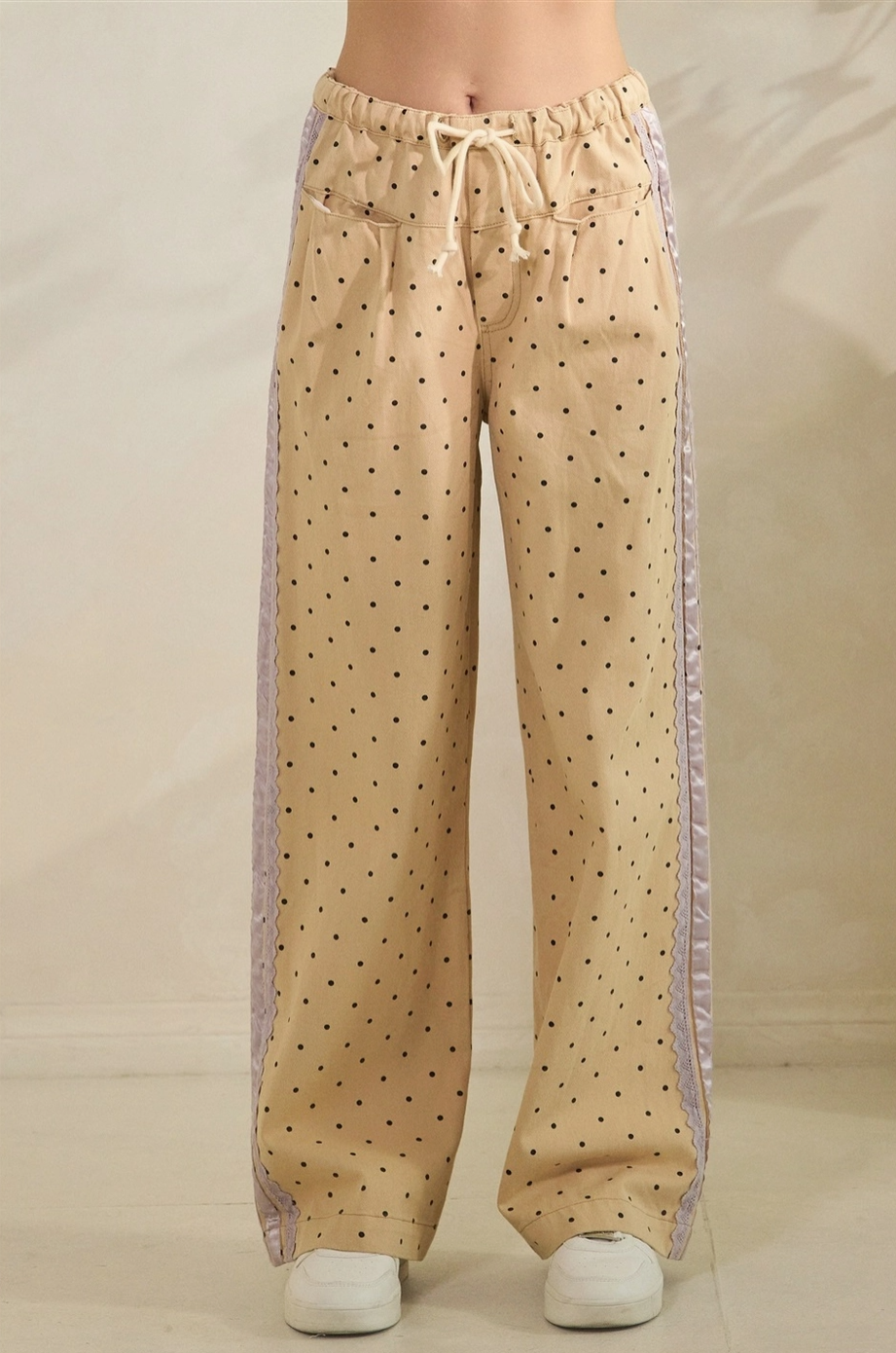 Dot to Dot Satin Contrast Polka Dot Pants | BluePeppermint Boutique