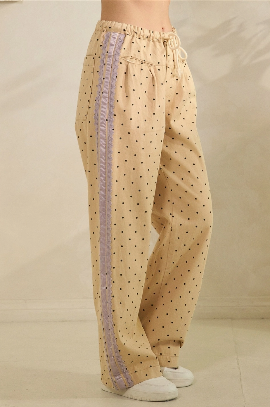 Dot to Dot Satin Contrast Polka Dot Pants | BluePeppermint Boutique
