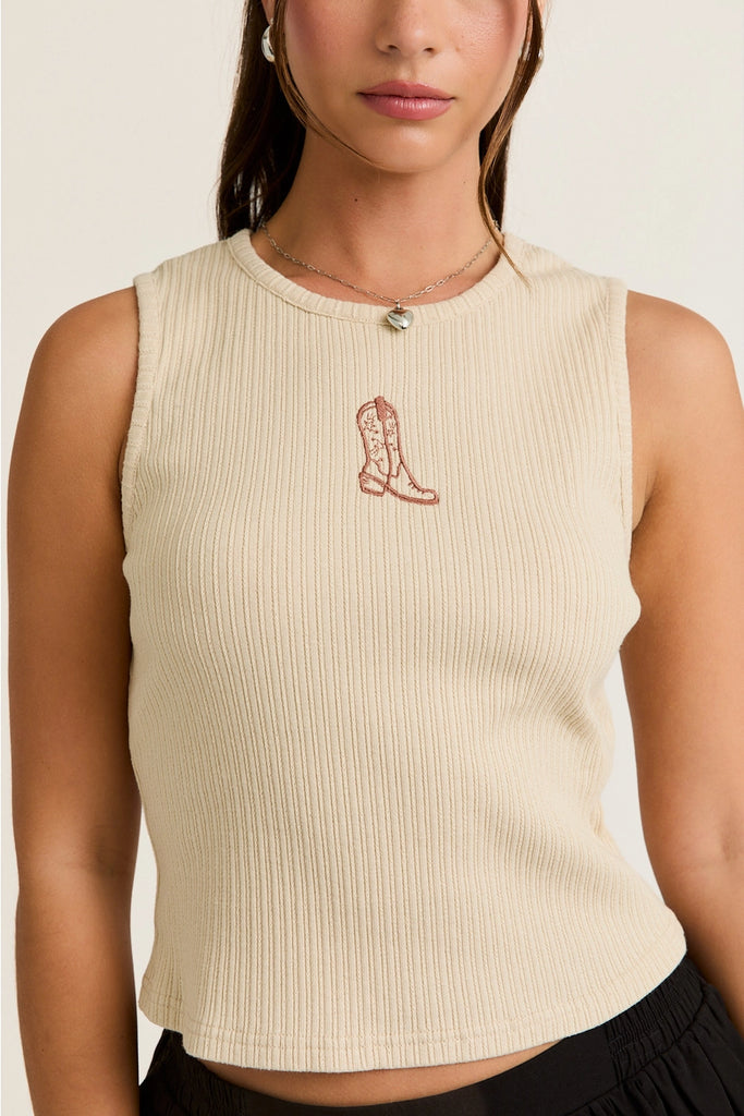 Line Dance Embroidered Tank - BluePeppermint Boutique