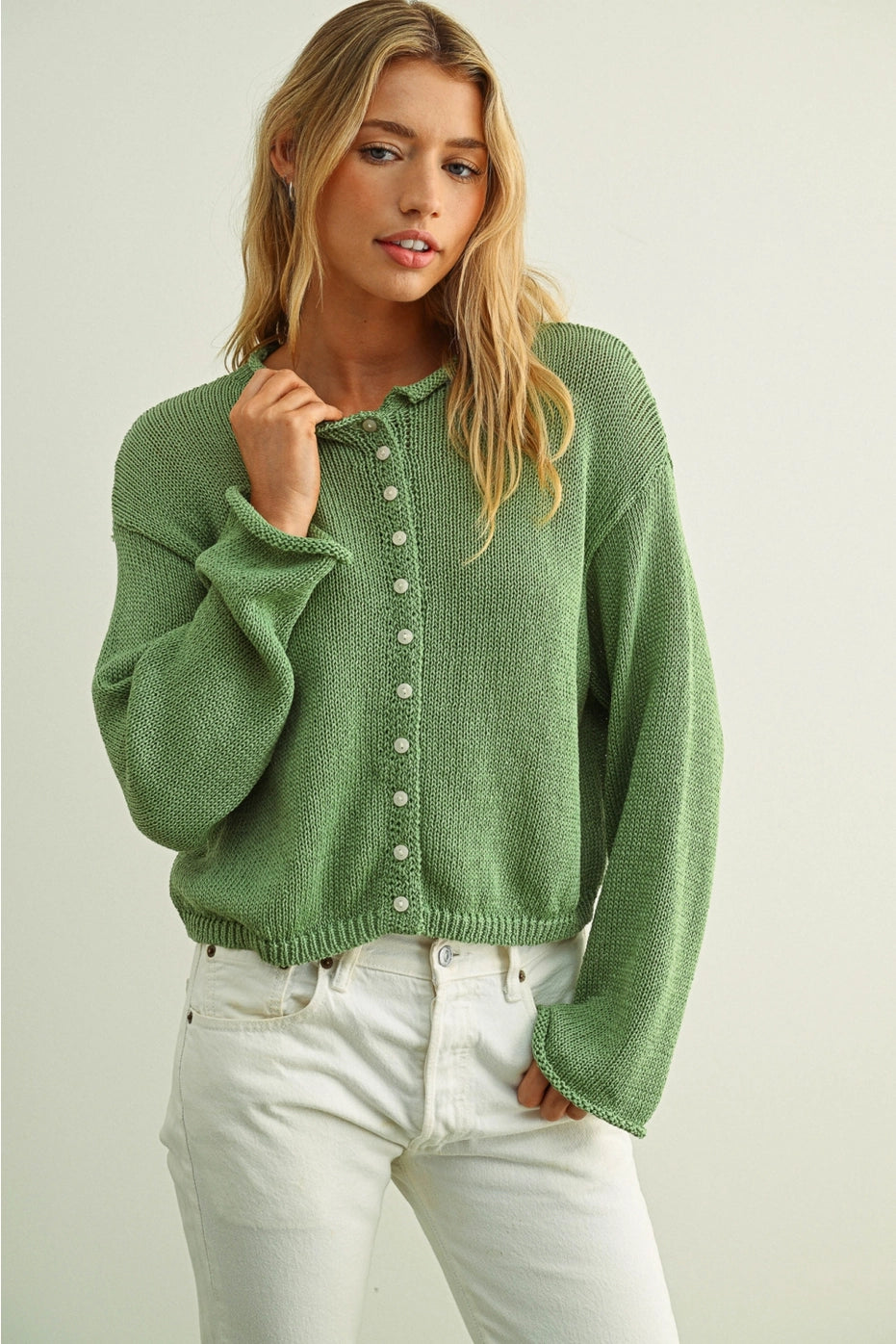 Fine Line Stitch Detail Ribbed Knit Top- Olive | BluePeppermint