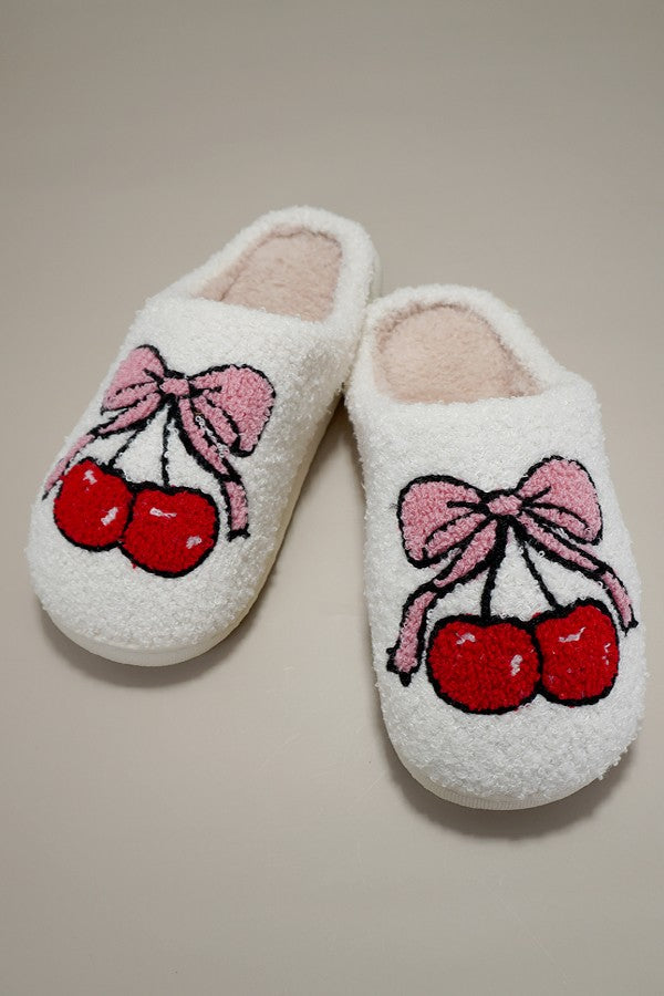 Cherry Fuzzy Slippers - BluePeppermint Boutique