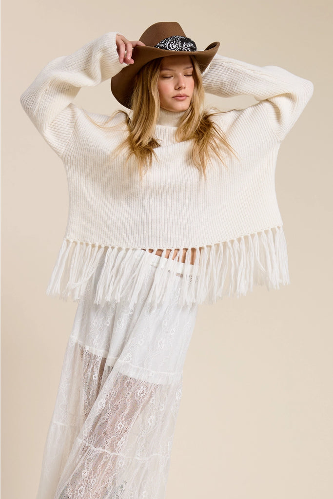 Sterling Fringe Turtleneck Sweater - BluePeppermint Boutique