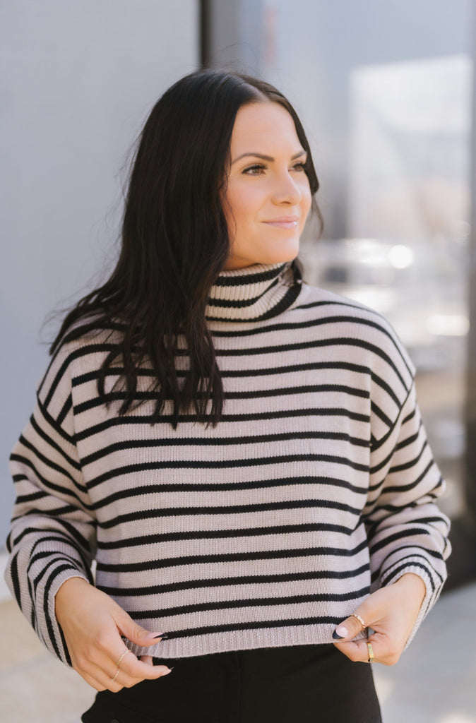 Stones Striped Turtleneck Crop Sweater - BluePeppermint Boutique